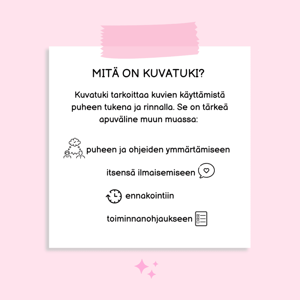 Mitä on kuvatuki? Se on tärkeä apuväline muun muassa puheen ja ohjeiden ymmärtämiseen ja itsensä ilmaisemiseen..