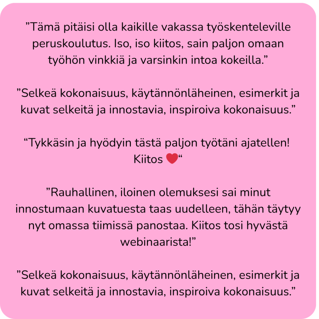 Palaute koulutuksesta Palautetta kuvatuki-koulutuksesta